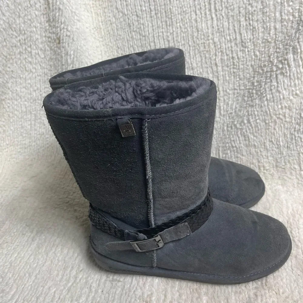 BearPaw  Kamira suede gray mid calf boots sheepskin/ wool blend lining SZ11